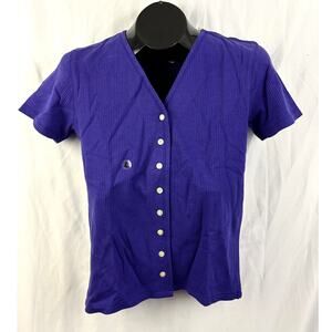 Vintage Copper Key Purple Ribbed‎ Button Front Top L Sz 14 NWT 100% Cotton